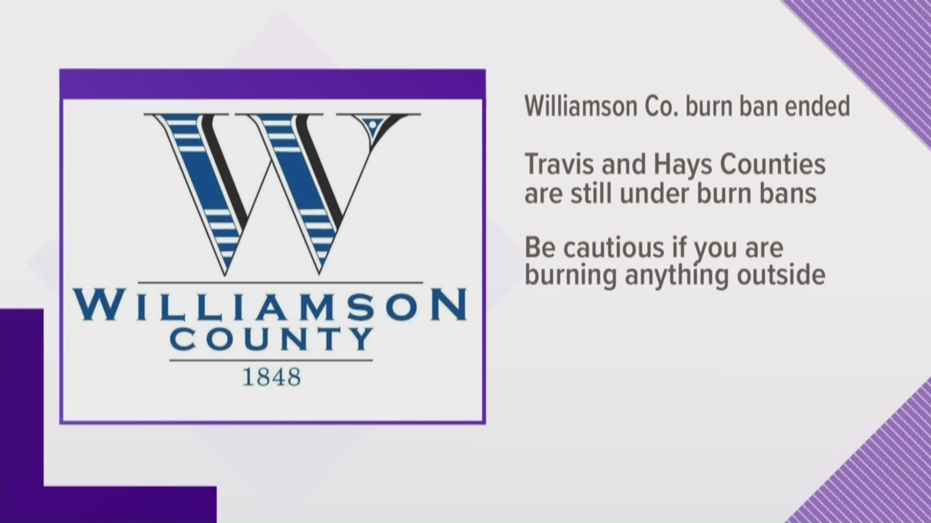 A burn ban in Williamson County is now over.