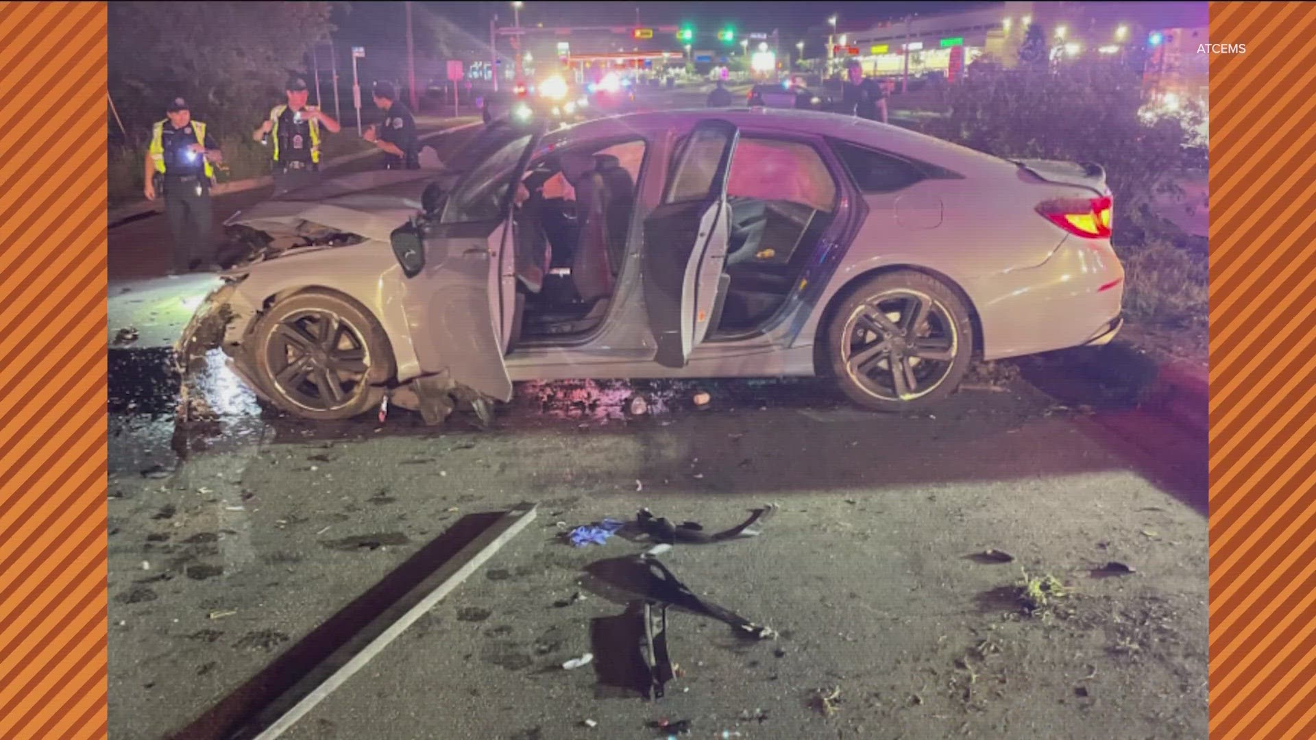 At least six people are injured after a three-car crash early Saturday morning.
