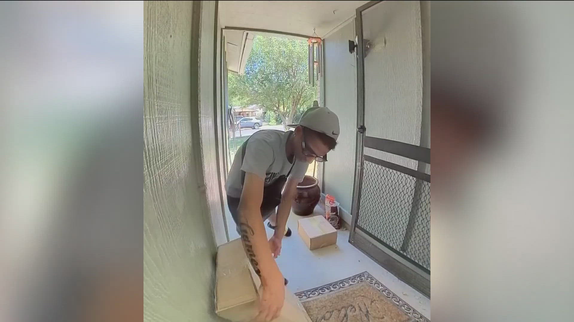 A video of the alleged incident shows the alleged thief carrying a package and dropping it off at the front porch before walking away with it.