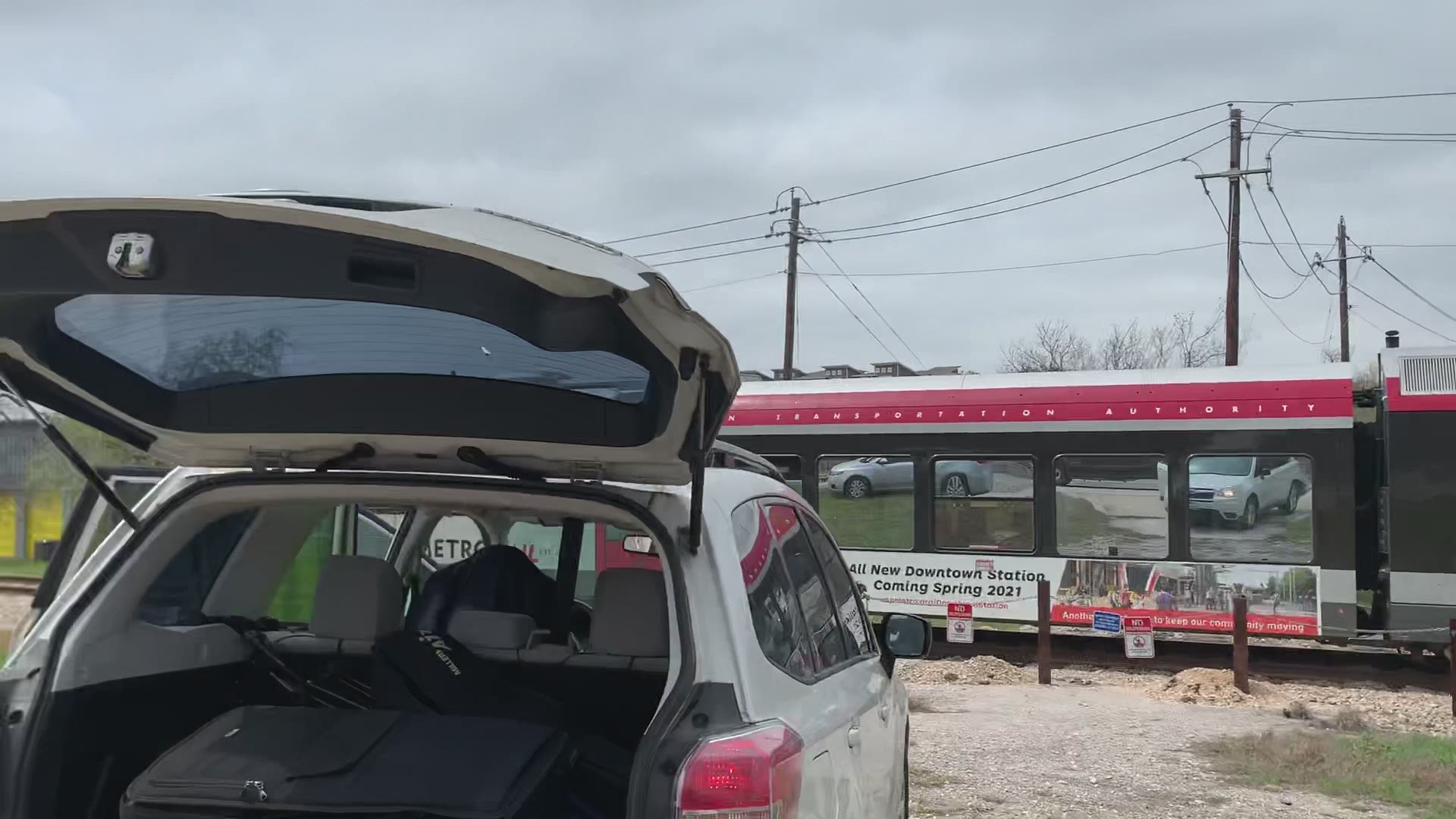 The train left the scene after the car was cleared around 1 p.m. on Tuesday.