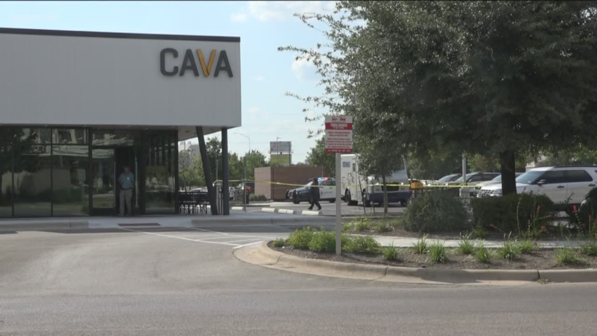 Officers were collecting evidence from an armored truck outside Cava, the Mediterranian restaurant near Braker Lane.