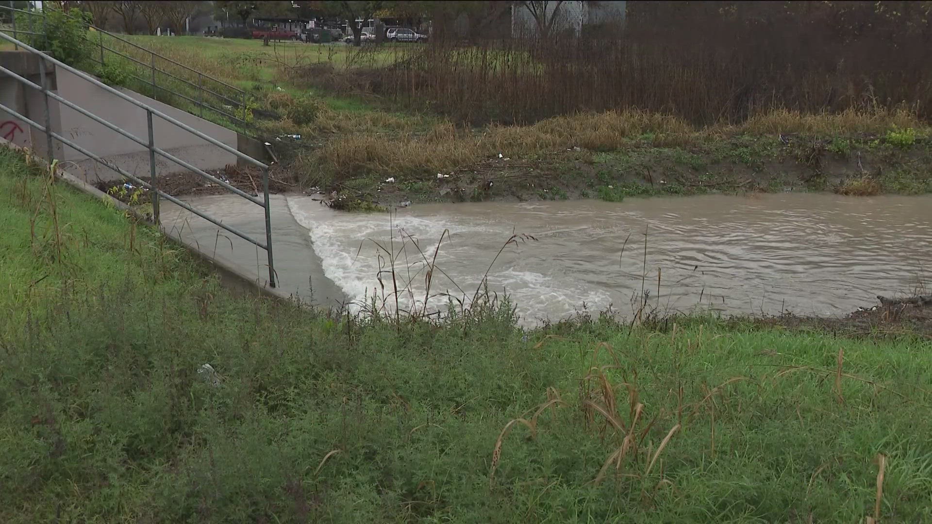 At around 7 a.m., EMS officials received a call that a vehicle was swept off the road into a creek in the 1100 block of Rutland Drive.