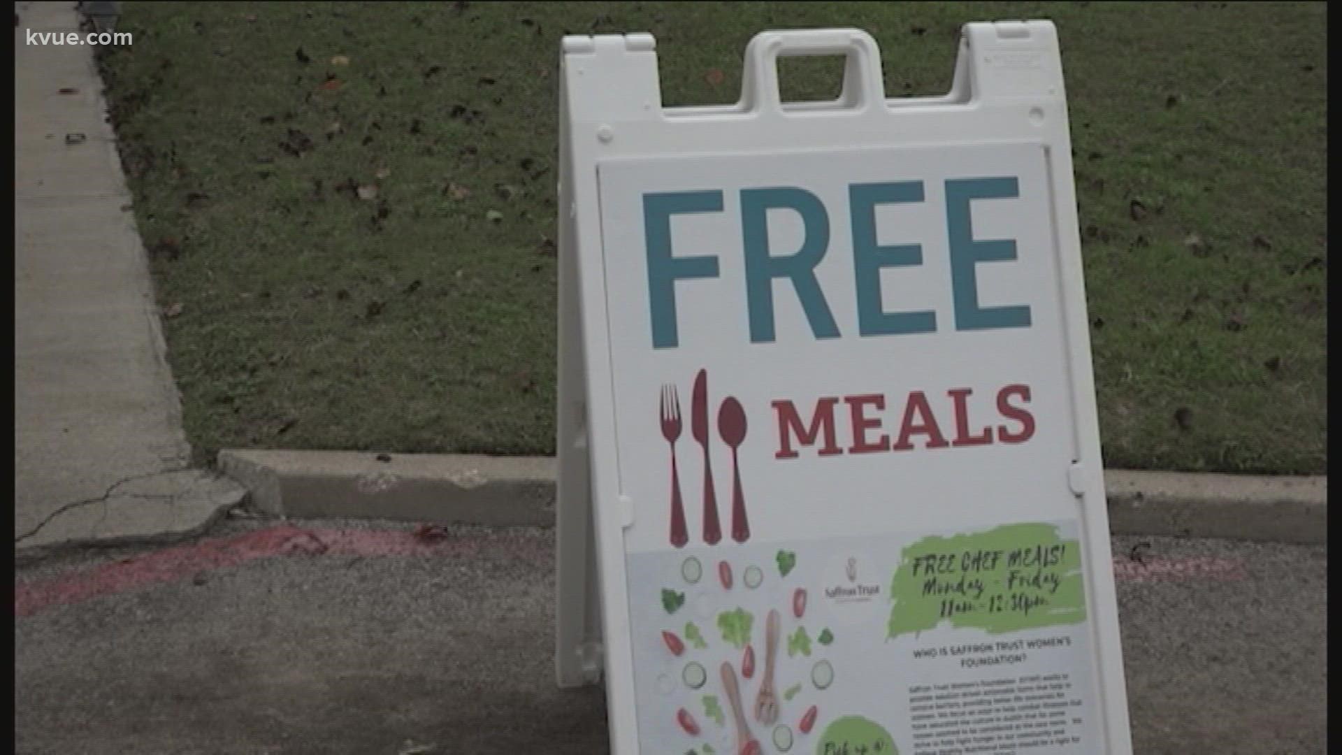 People can get a pre-packaged meal at the Abundant Life Church or Mount Zion Baptist Church Restoration House, courtesy of the Saffron Trust Women's Foundation.