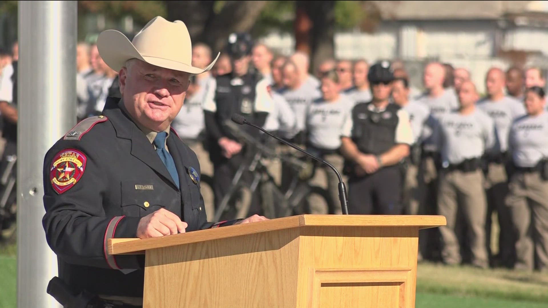 Gov. Greg Abbott held a swearing-in ceremony for the new director of the Texas Department of Public Safety on Monday.