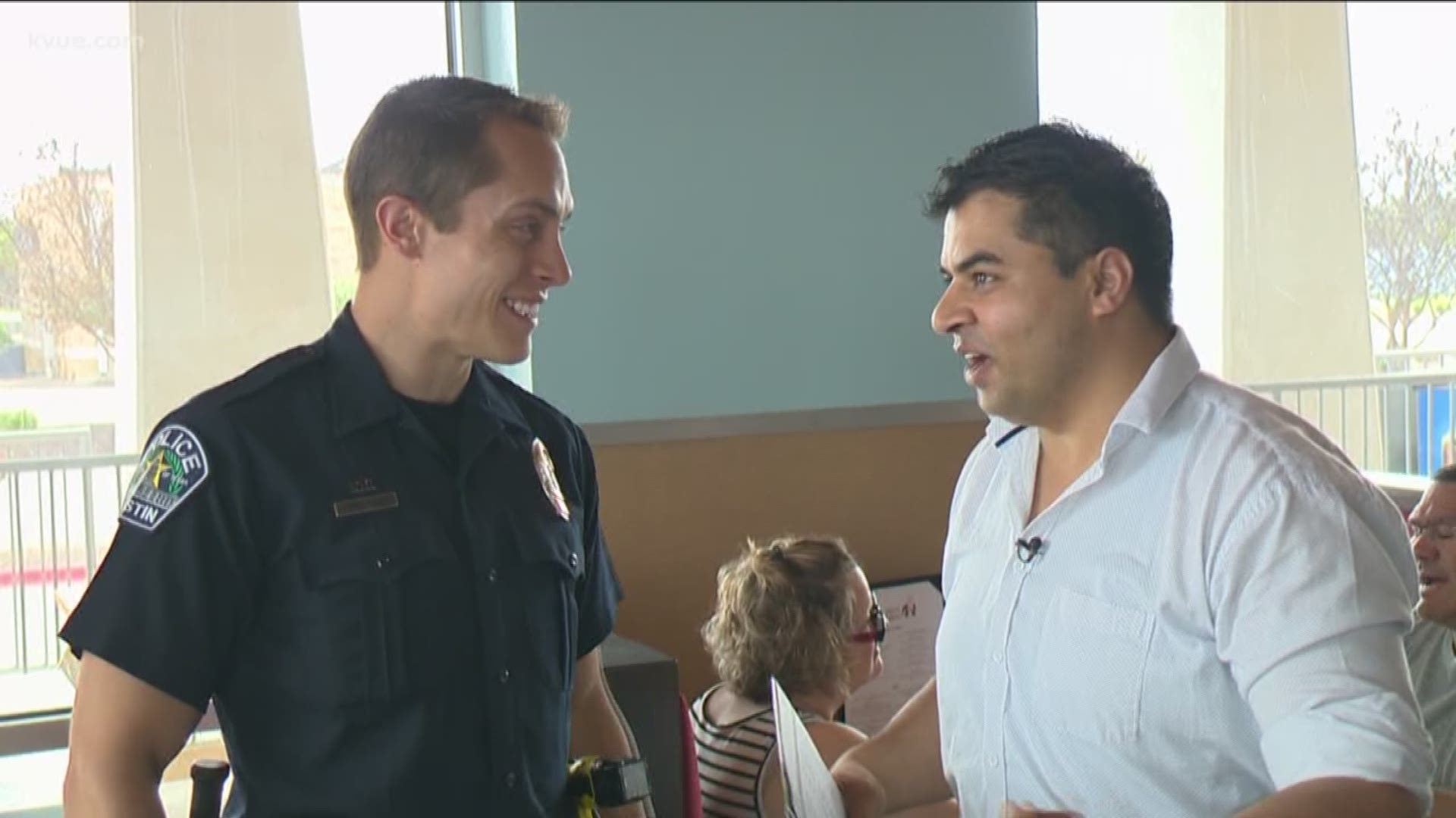 A man stumbled upon a struggle between an Austin police officer and a suspect and decided to step forward and help.