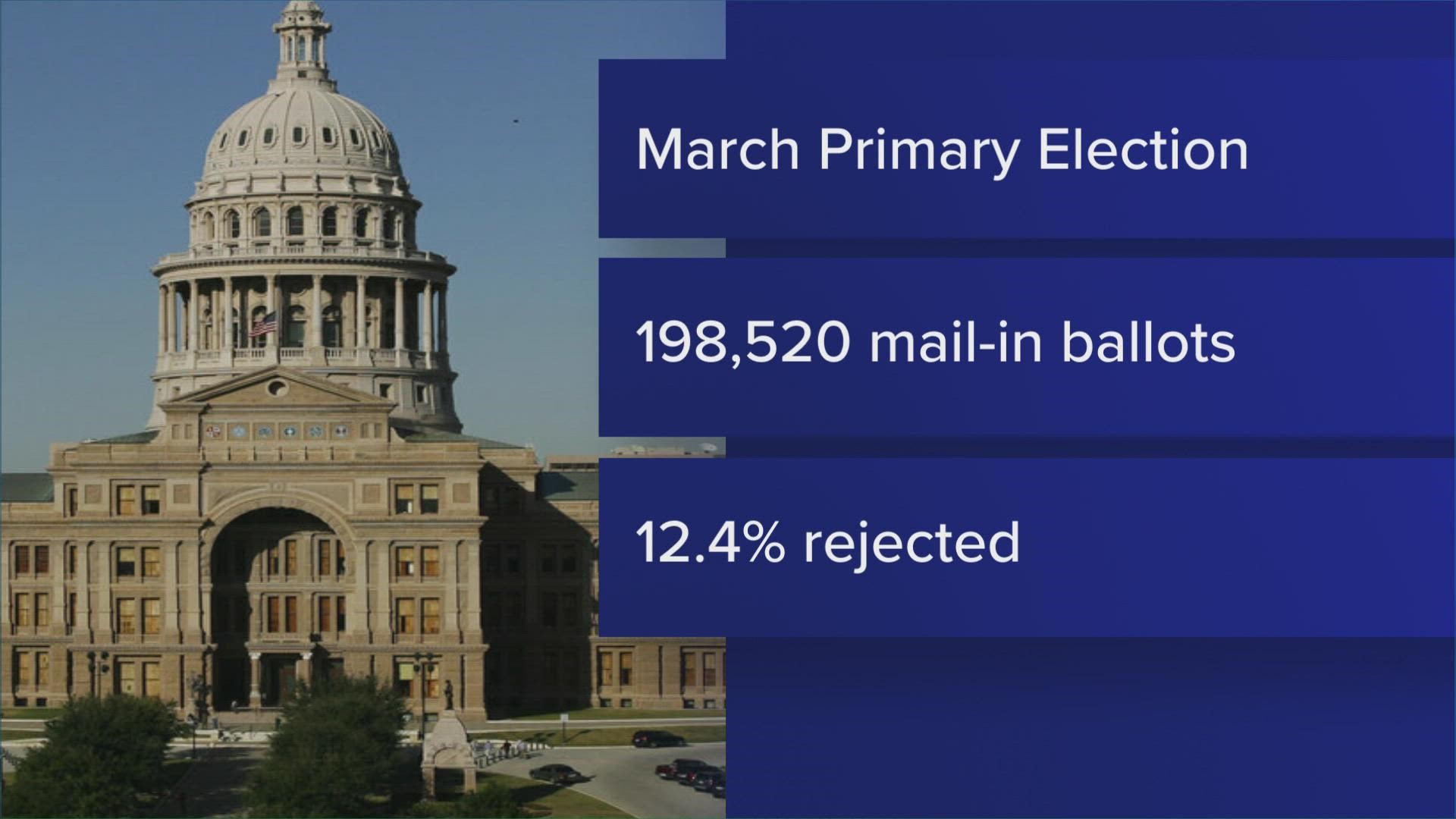 Data from the Texas Secretary of State shows the mail-in ballot rejection rate was less than 4% in the primary runoffs.