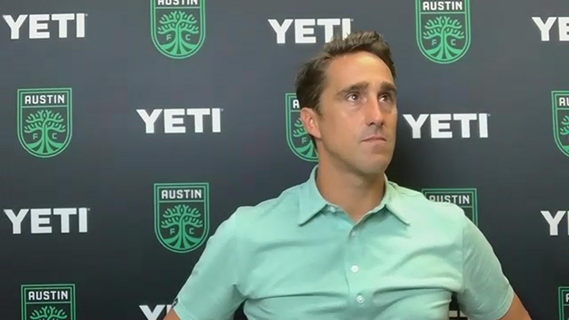 Austin FC head coach Josh Wolff speaks to the media after the club's 2-1 loss to Vancouver Whitecaps.
