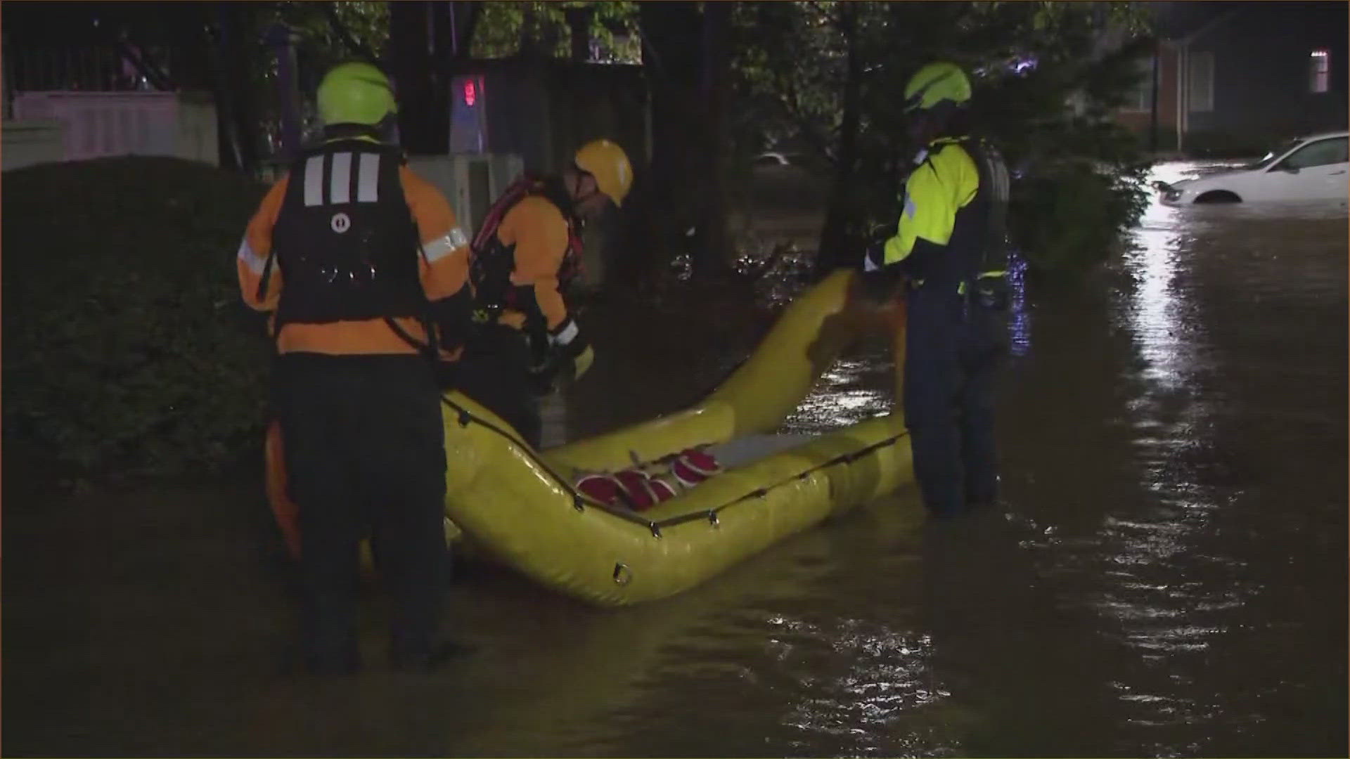 High waters at an apartment in Atlanta left many people trapped in their homes until firefighters were able to evacuate them.