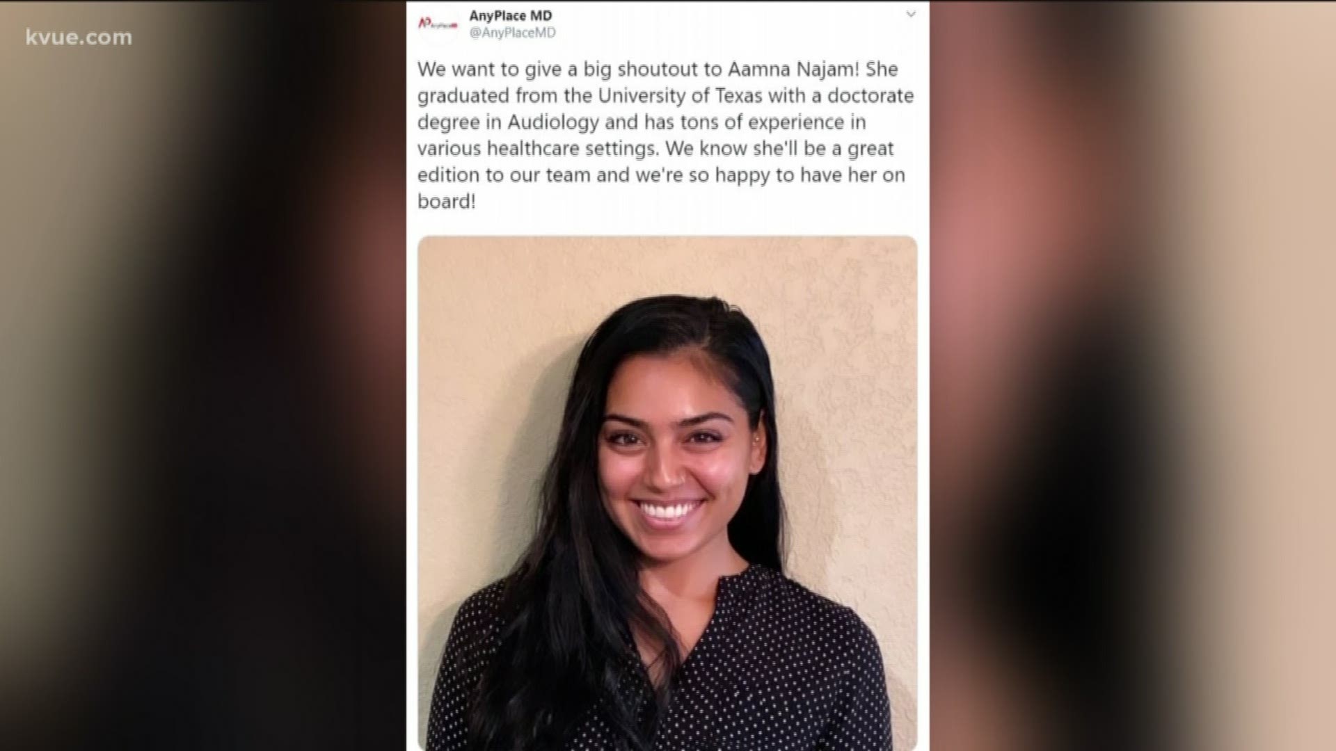 While we've heard a lot about Cedric Benson's legacy, we also want to tell about who Aamna Najam was. The 27-year-old had just earned her Ph.D. from UT this past spring.