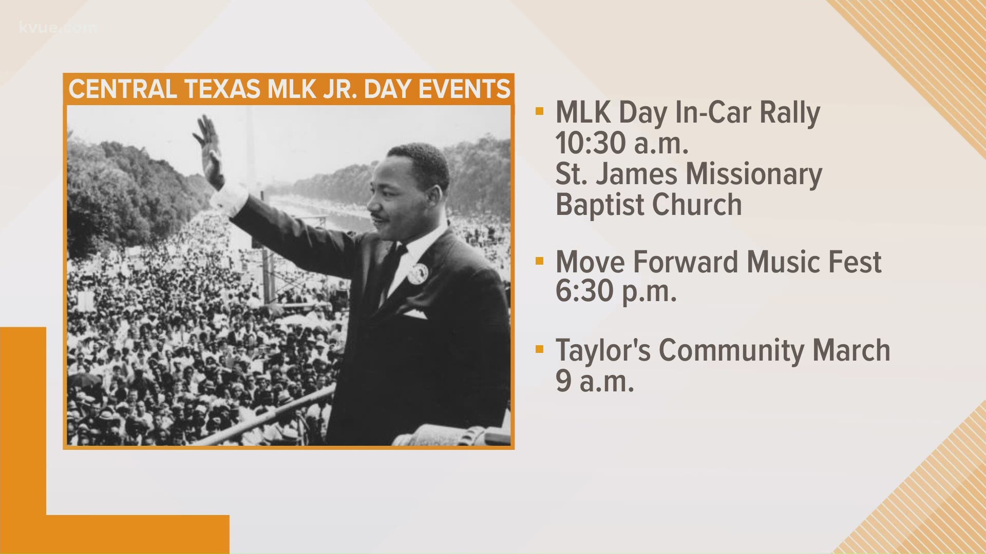 There are a few events happening in Central Texas in honor of Martin Luther King Jr. Day.