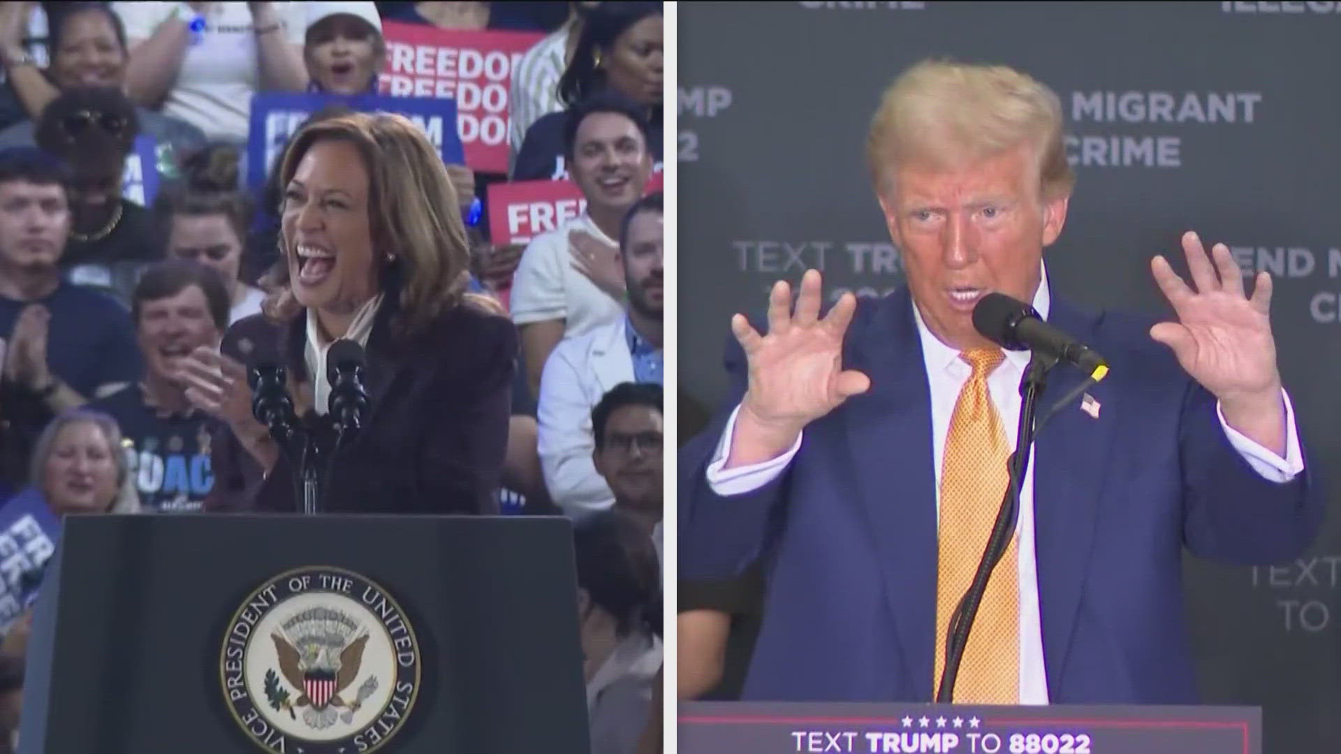 Harris' Houston rally comes the same day Trump was in Austin for an appearance on The Joe Rogan Experience podcast.