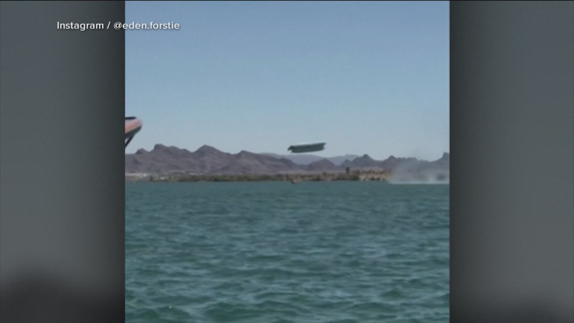 A boat trying to break a speed record on Lake Havasu in Arizona went airborne and flipped before crashing into the water.