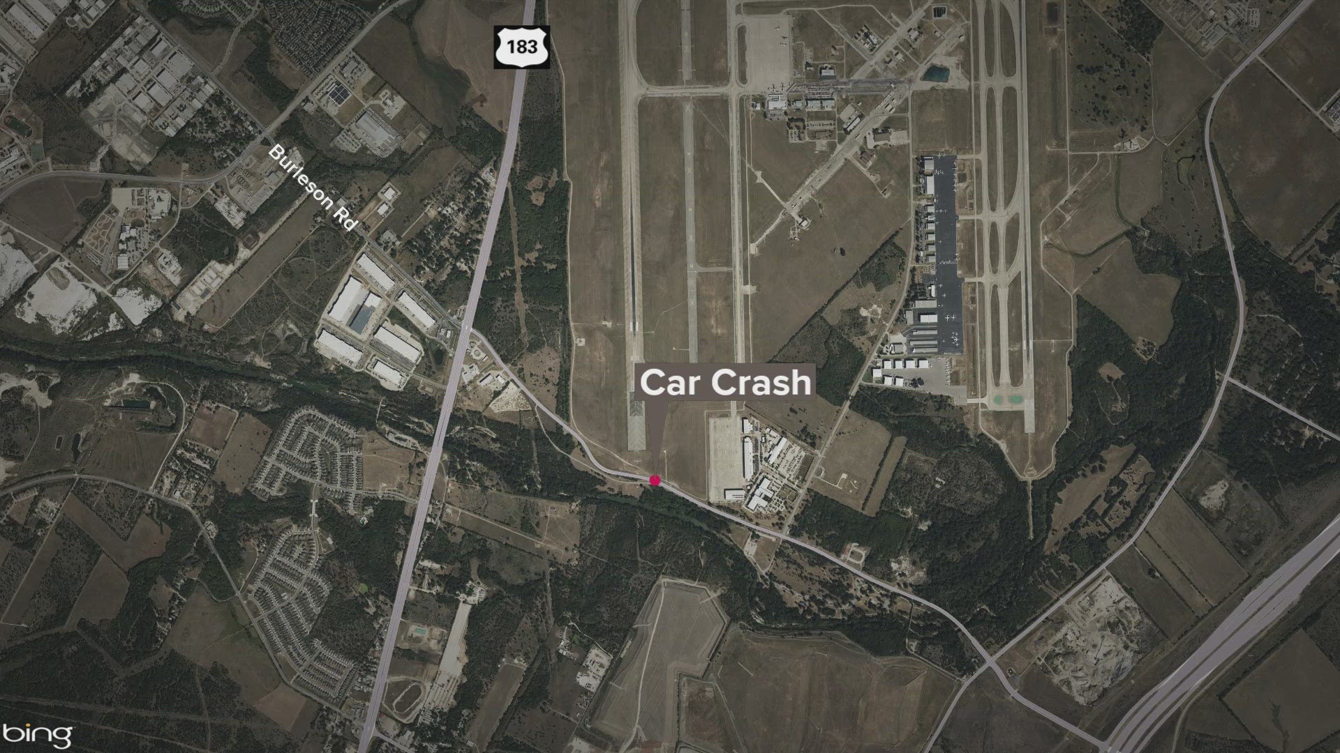 EMS and Austin firefighters responded to the crash near the South Terminal of Austin's airport on Burleson Road.