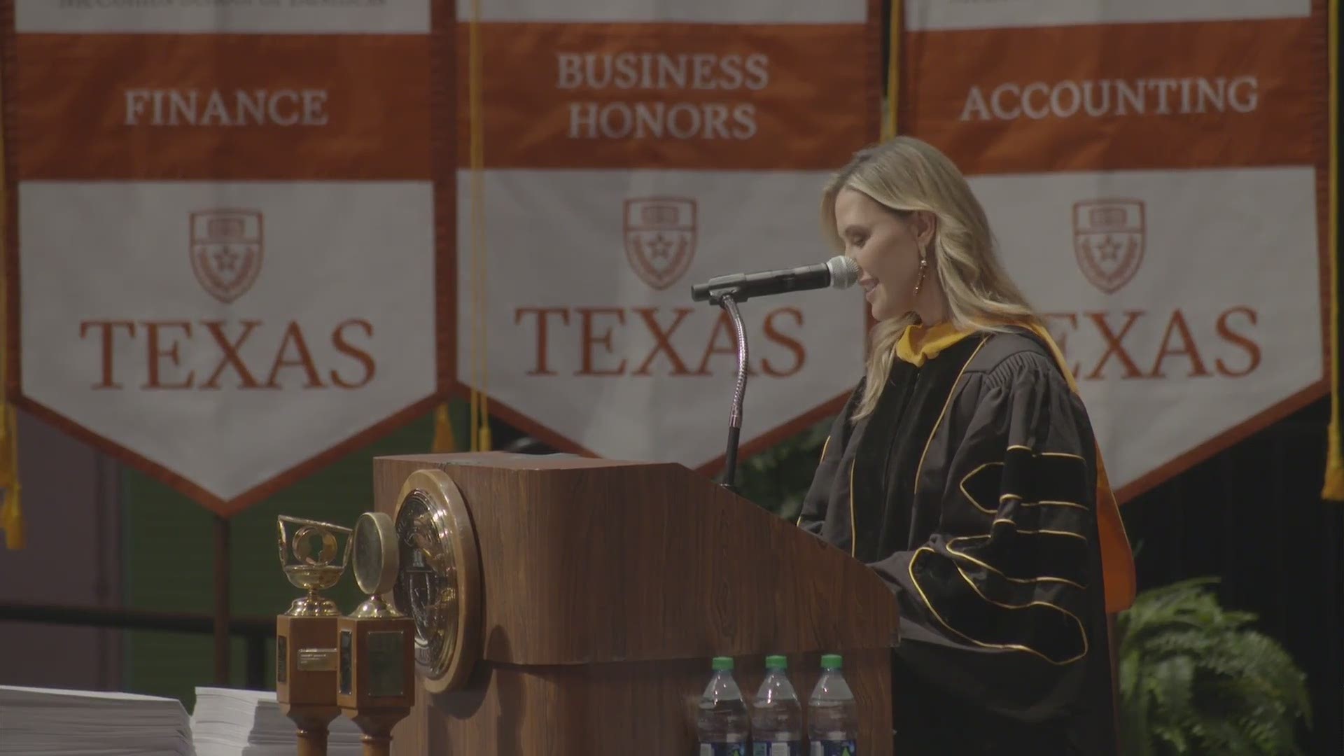 Kendra Scott gave a speech during the University of Texas' McCombs School Business commencement ceremony Friday morning.