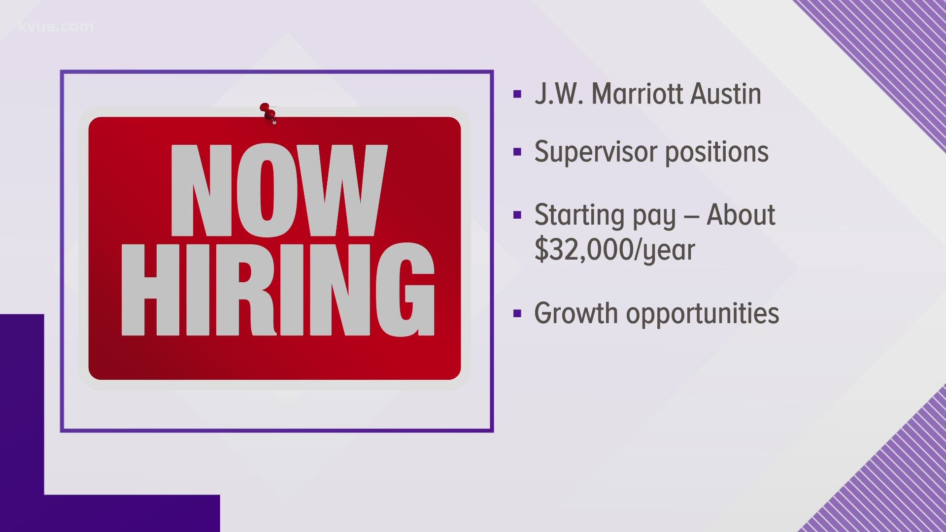 KVUE highlights two local companies hiring in the Austin area: J.W. Marriott and Evins Medical Staffing. Both companies are looking for applicants.