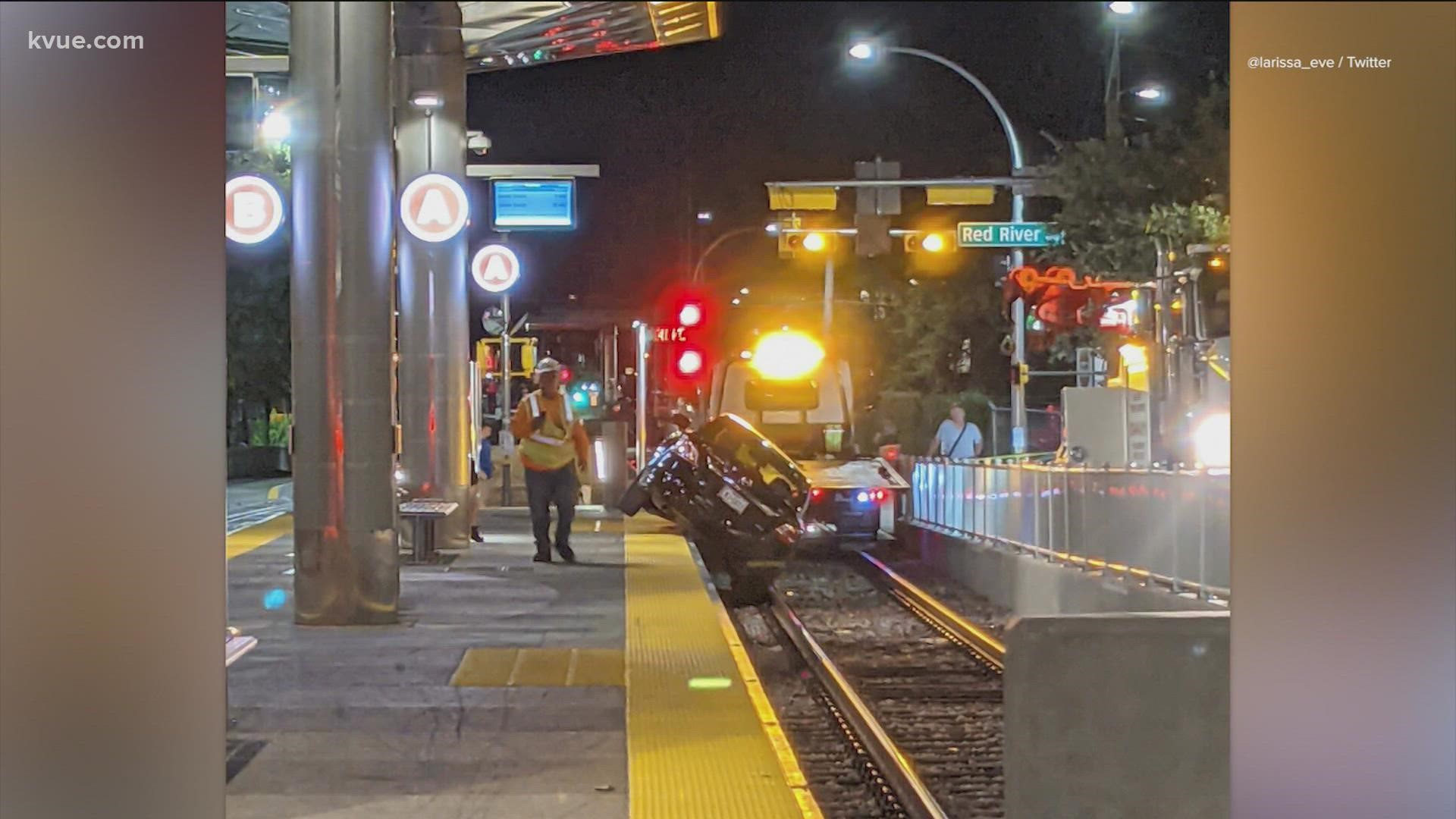 A car ended up on the MetroRail Tracks late Saturday night.
