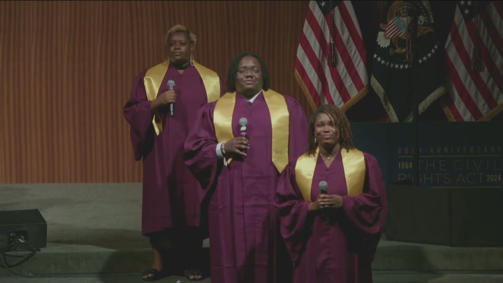 A choir from Huston-Tillotson University participated in Monday's visit to Austin by President Joe Biden. KVUE spoke with one of the singers about the opportunity.