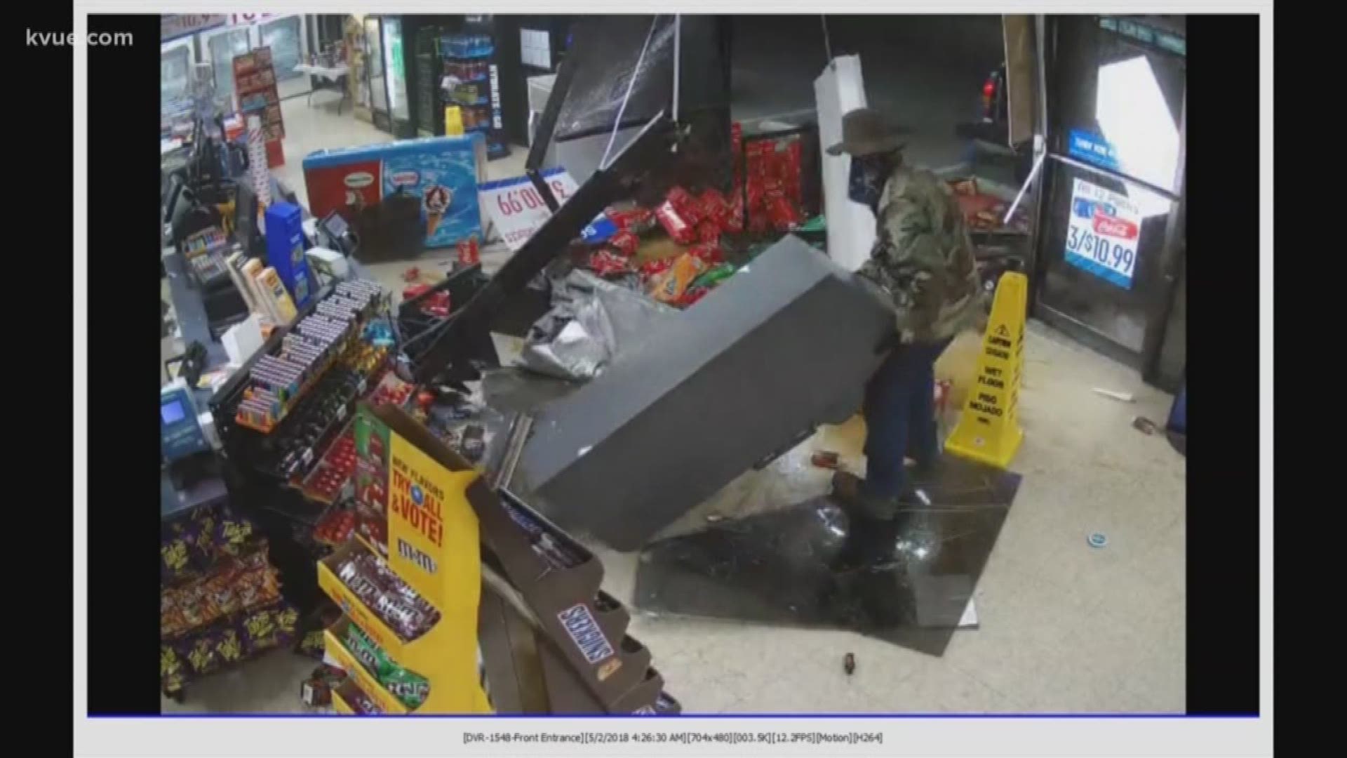 Officials are seeking the public's help in identifying two men who were seen on camera smashing through a Stripes convenience store and driving off with an ATM.