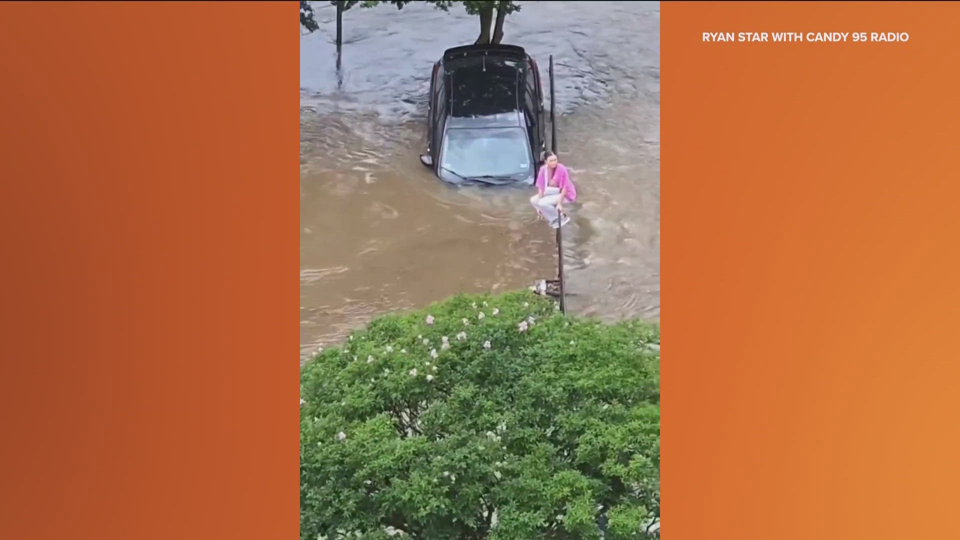 A driver was caught on video entering the parking lot after parts of Houston area were placed under a mandatory evacuation order Thursday.