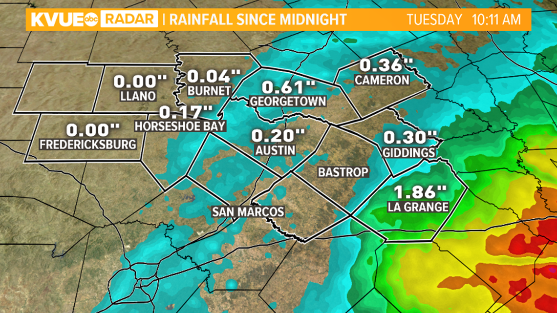 Austin rainfall totals Central Texas rain from Beta