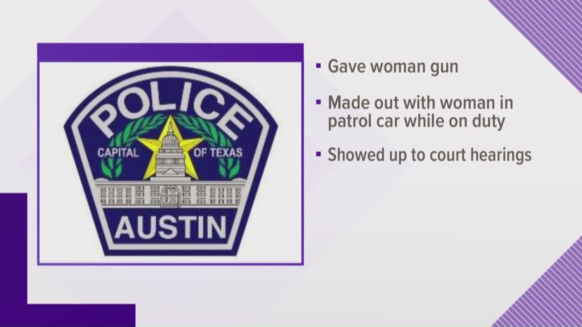 An Austin police officer sparks a romance with a crime victim and, today, he pays for it with his job. By firing Officer Jordan Wagstaff, Police Chief Brian Manley says he is enforcing a longstanding rule that officers can't get dates while working the beat.