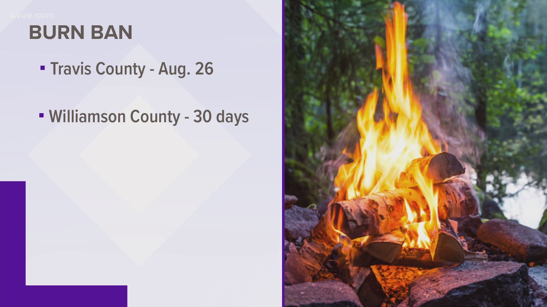 Travis and Williamson counties both issued burn bans starting Tuesday.
