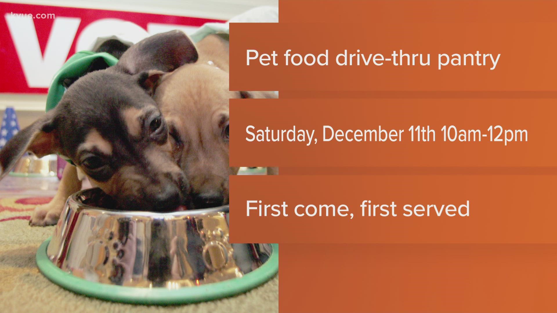 The Austin Humane Society is giving out thousands of pounds of pet food on Saturday, Dec. 11, from 9 a.m. until noon.