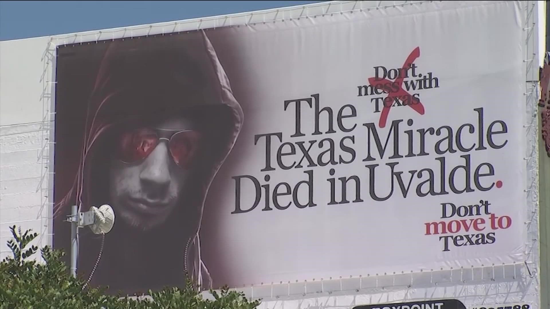 Mysterious and controversial billboards are warning people against moving from California to Texas.