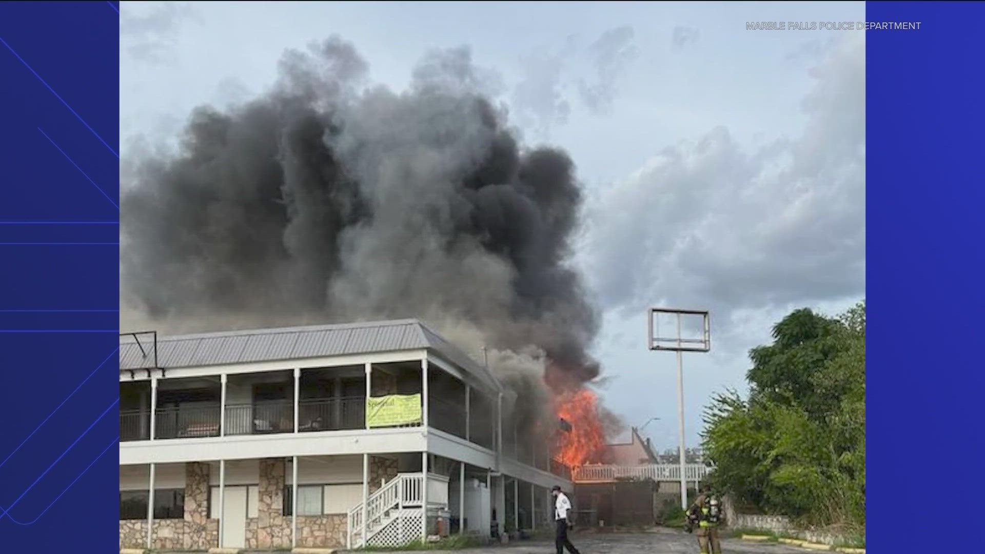 Part of Highway 281 shut down through Marble Falls due to a building fire.