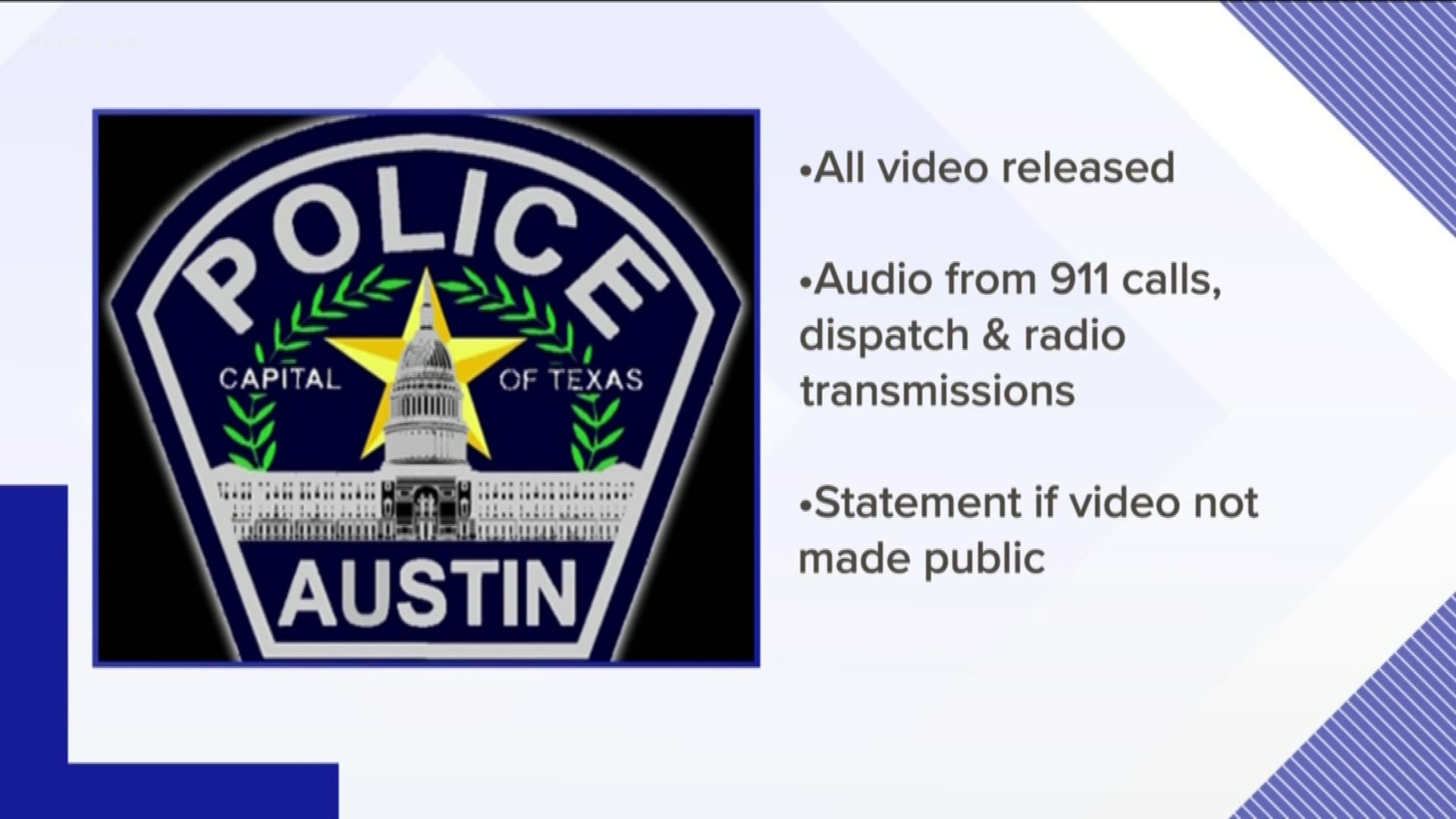 Austin police will now release video footage of officer-involved shootings within two months of them happening.