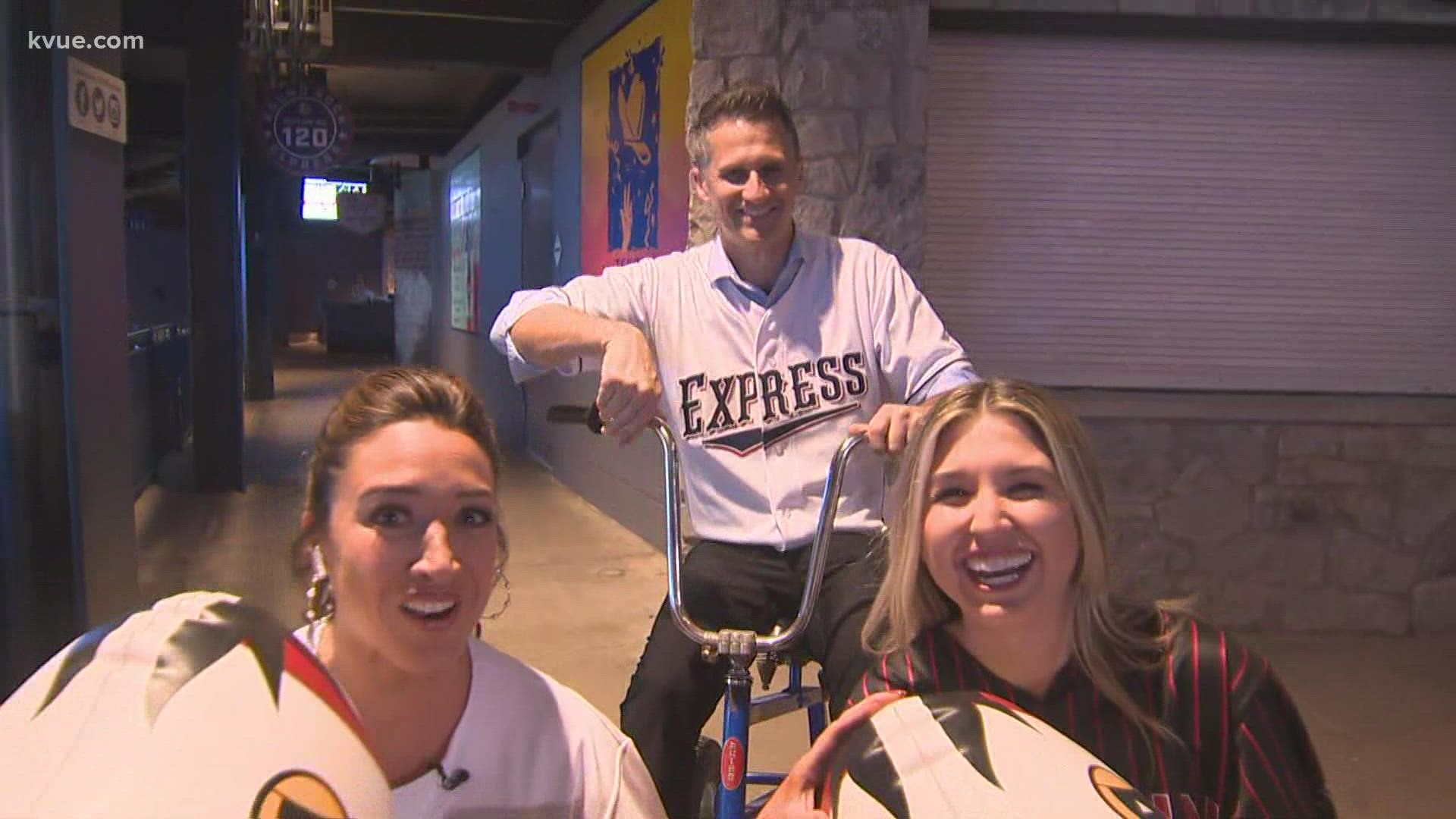 As part of KVUE Daybreak's celebration of the Round Rock Express' opening day, KVUE's Yvonne Nava and Conner Board decided to have a little fun.