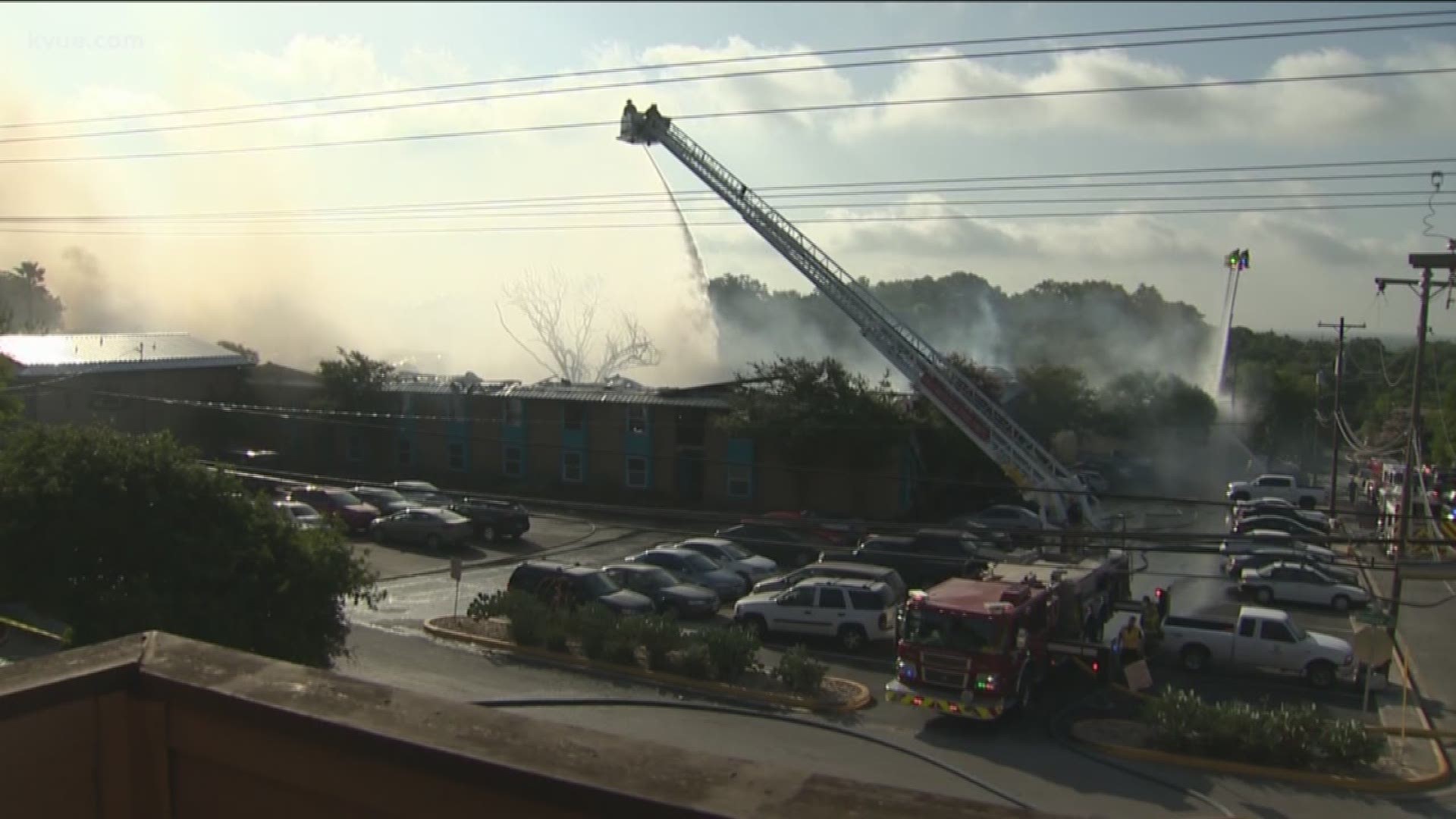 Crews are tearing down what's left of a San Marcos apartment complex-- where several people died in a fire.