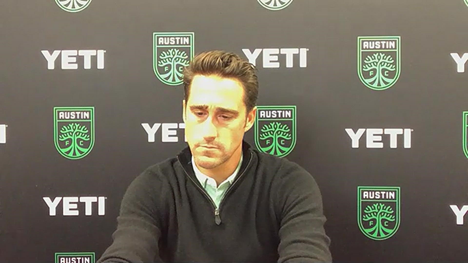 Austin FC head coach Josh Wolff talks to the media after the club's 2-1 loss to FC Dallas.