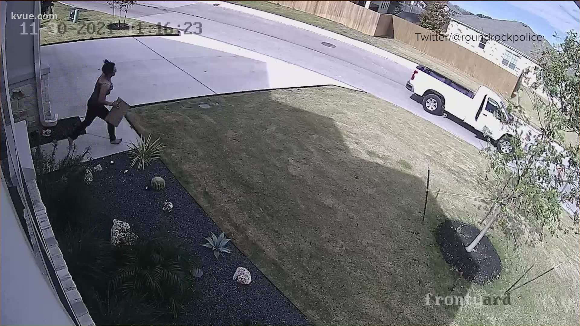 Round Rock police are looking for a woman caught on camera stealing a package from a porch on East Palm Valley Boulevard.