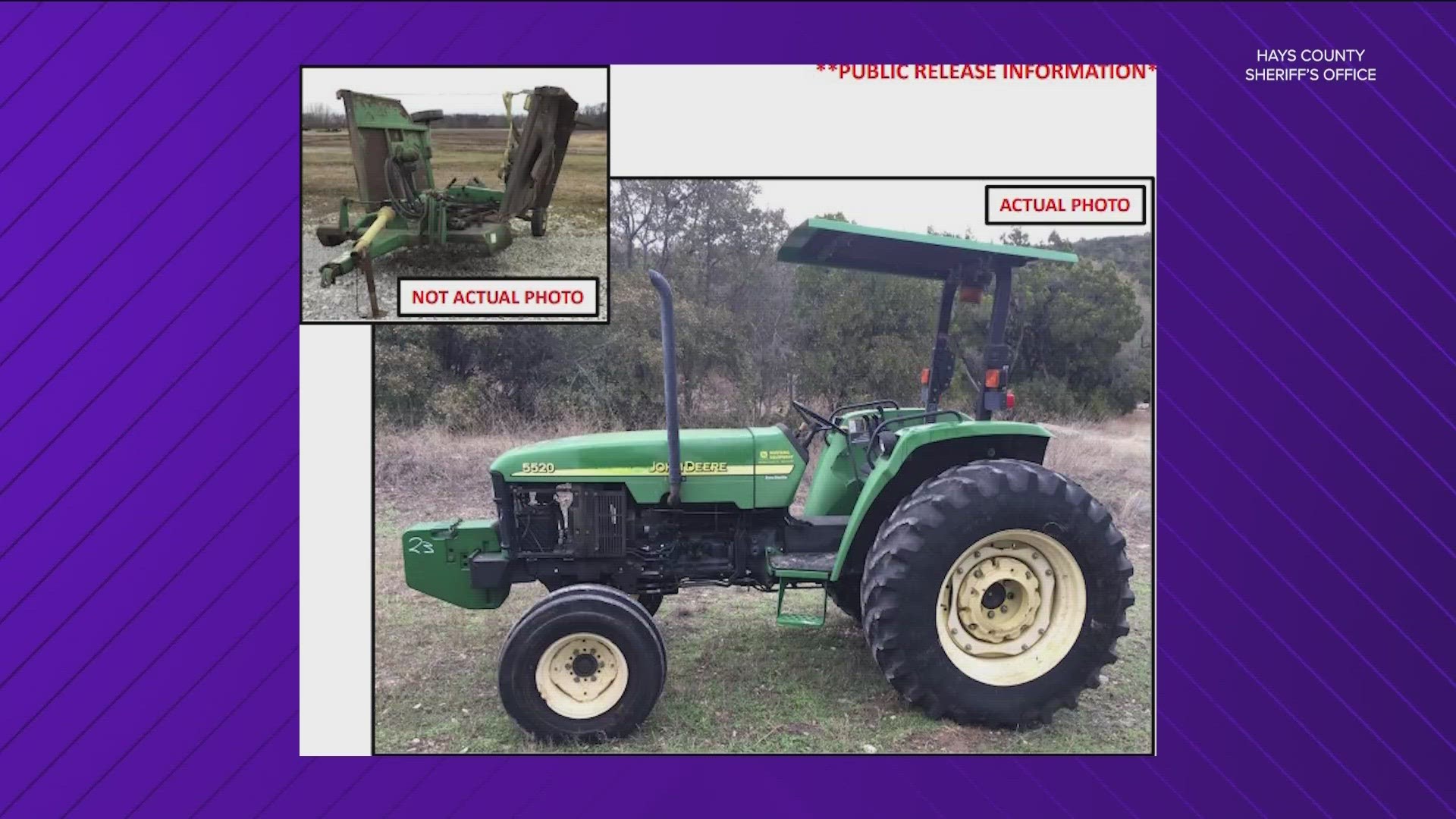 Authorities in Hays County are trying to find some stolen farming equipment.