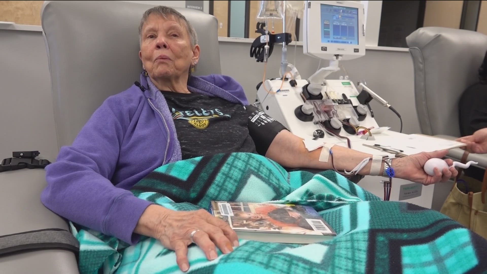 Kathy Petheram has been giving blood and platelets for 23 years. She comes in about once every other week.