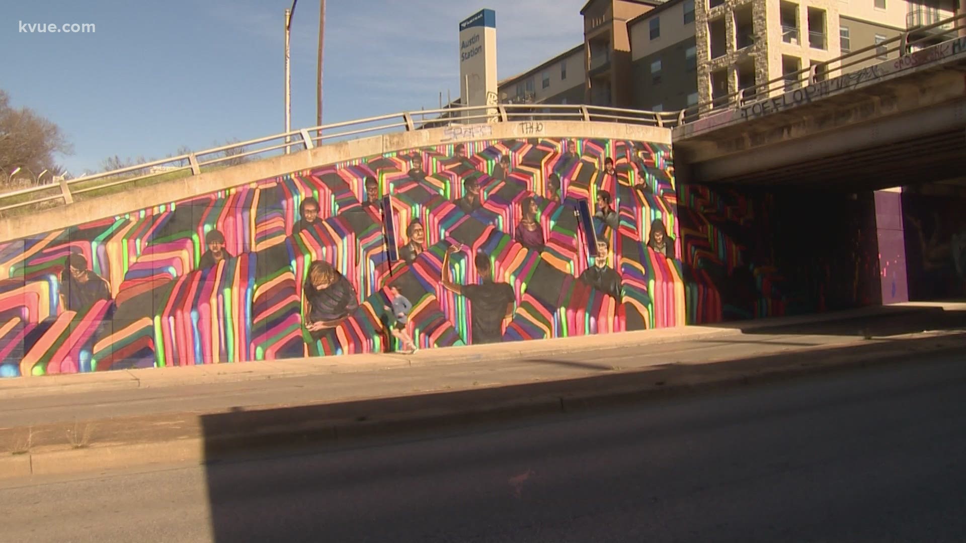 An Austin mural near the N. Lamar Boulevard underpass is dedicated to spreading a positive message in support of mental and physical health.