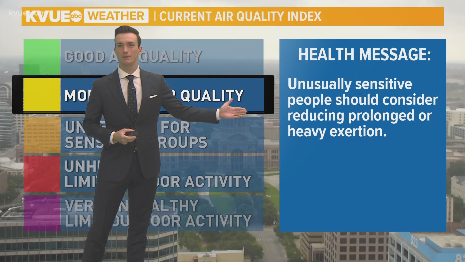 Air quality in Austin is expected to remain in the 'moderate' category through Monday