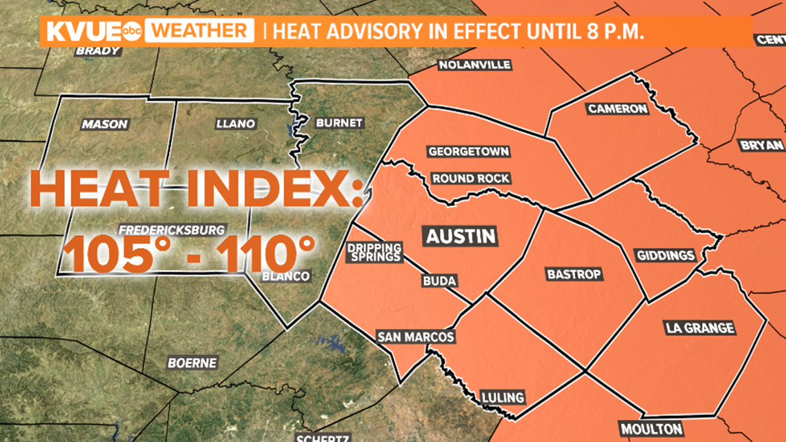 Central Texas Heat Advisory issued Tuesday