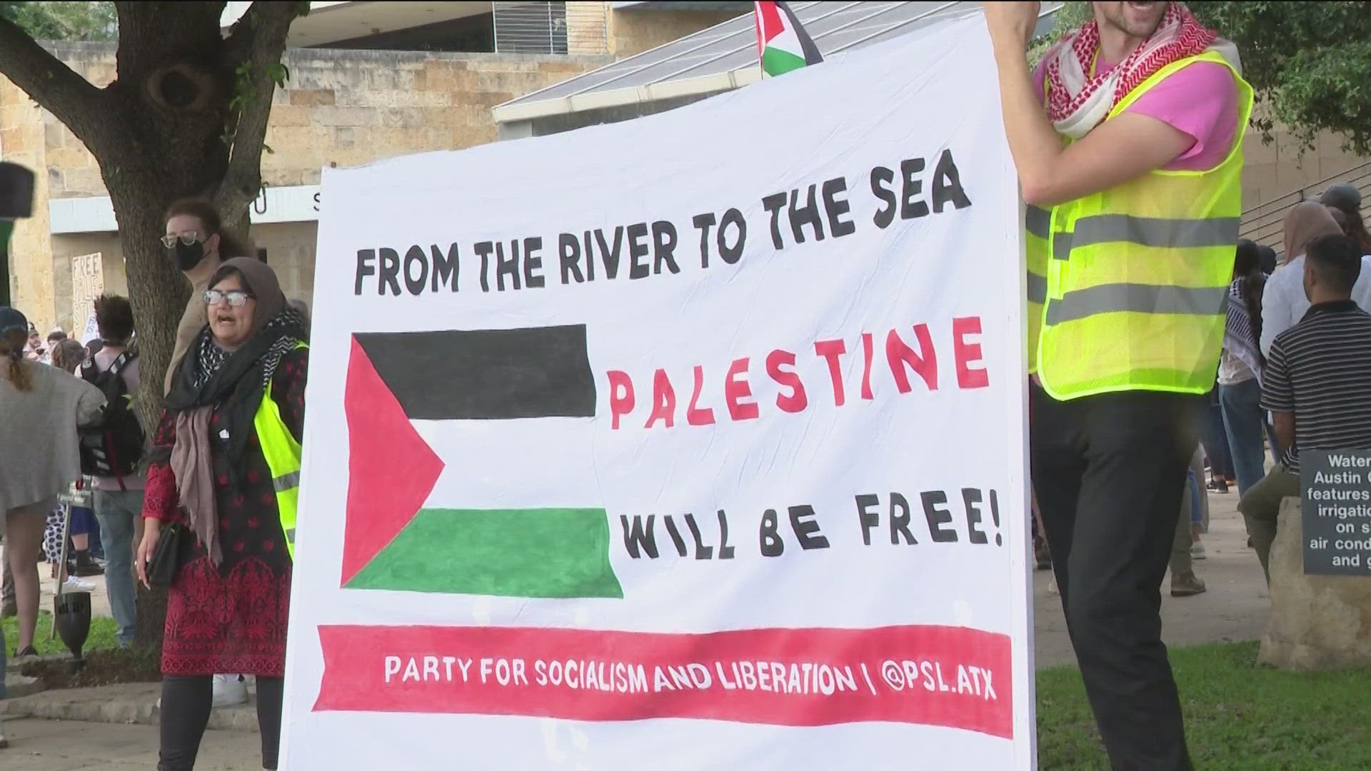 The protesters chanted, "Free Palestine!" as they continue to fight for an end to the Israel-Hamas War.