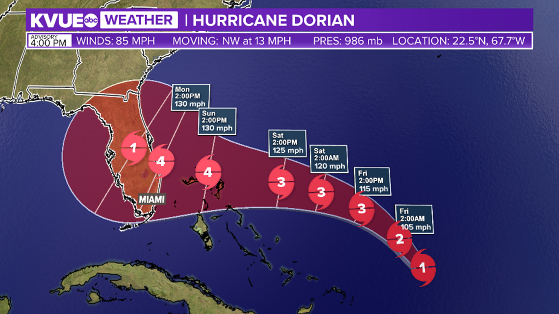 Dorian expected to hit Florida as Cat 4 Hurricane on Labor Day | kvue.com