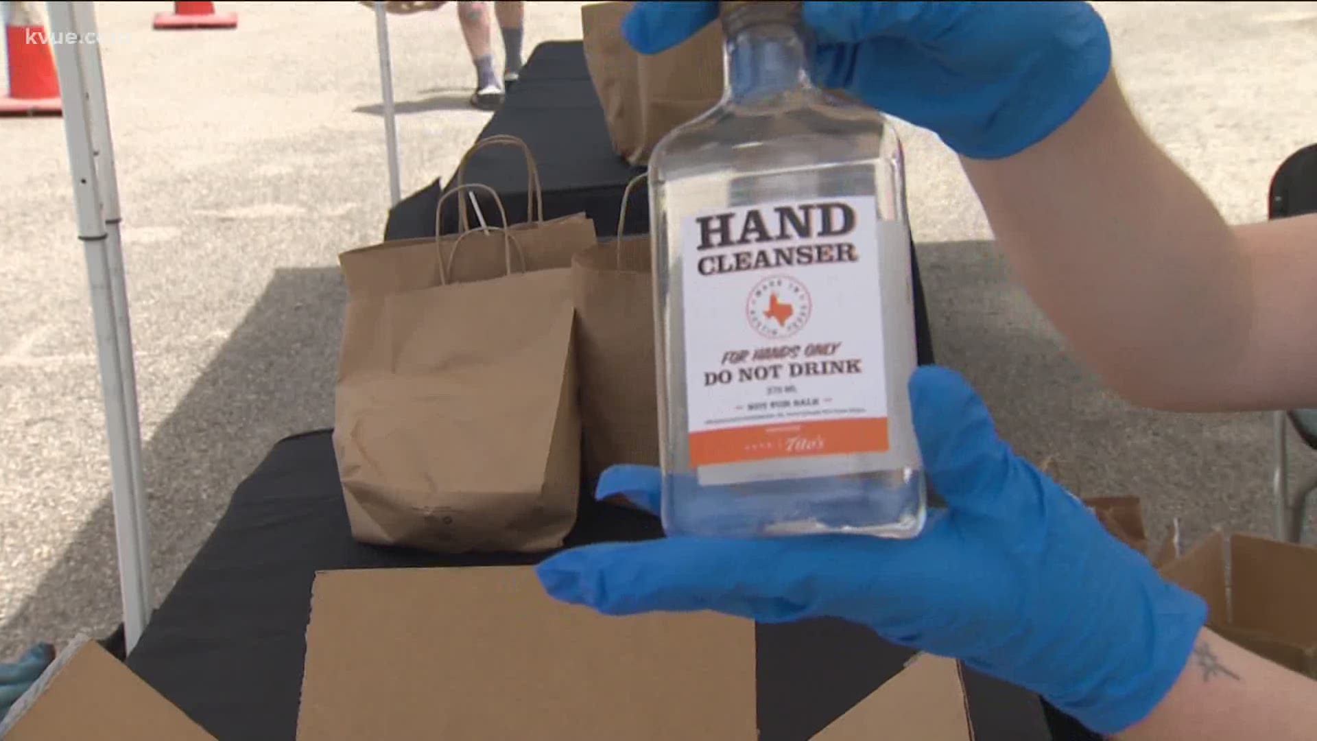 Workers with the company brought 21,000 bottles of hand sanitizer to Krieg Softball Complex in southeast Austin Thursday.