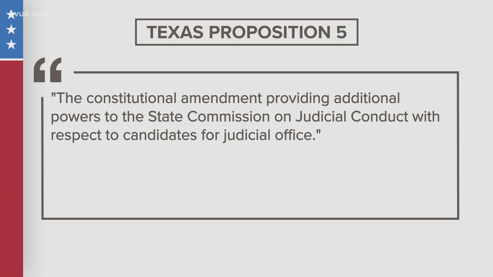 Prop 5 would provide additional powers to the State Commission on Judicial Conduct with respect to candidates for judicial office.