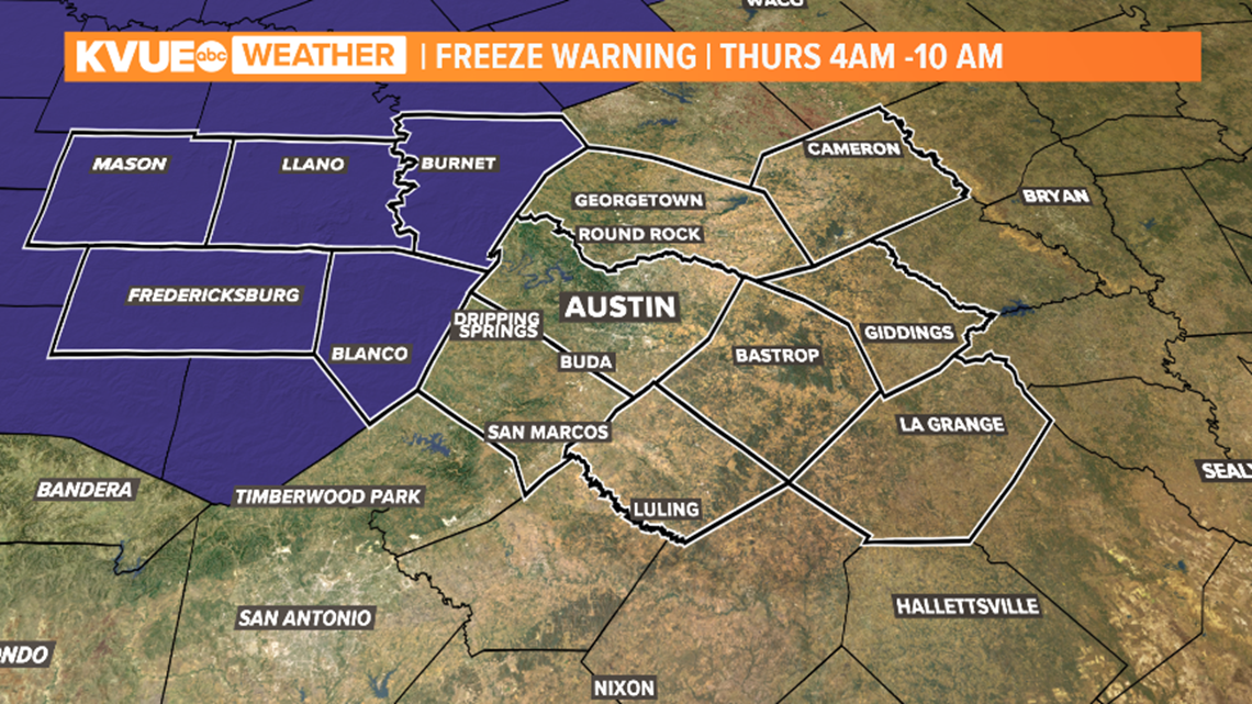 Austin weather First Freeze Warning in effect for Hill Country