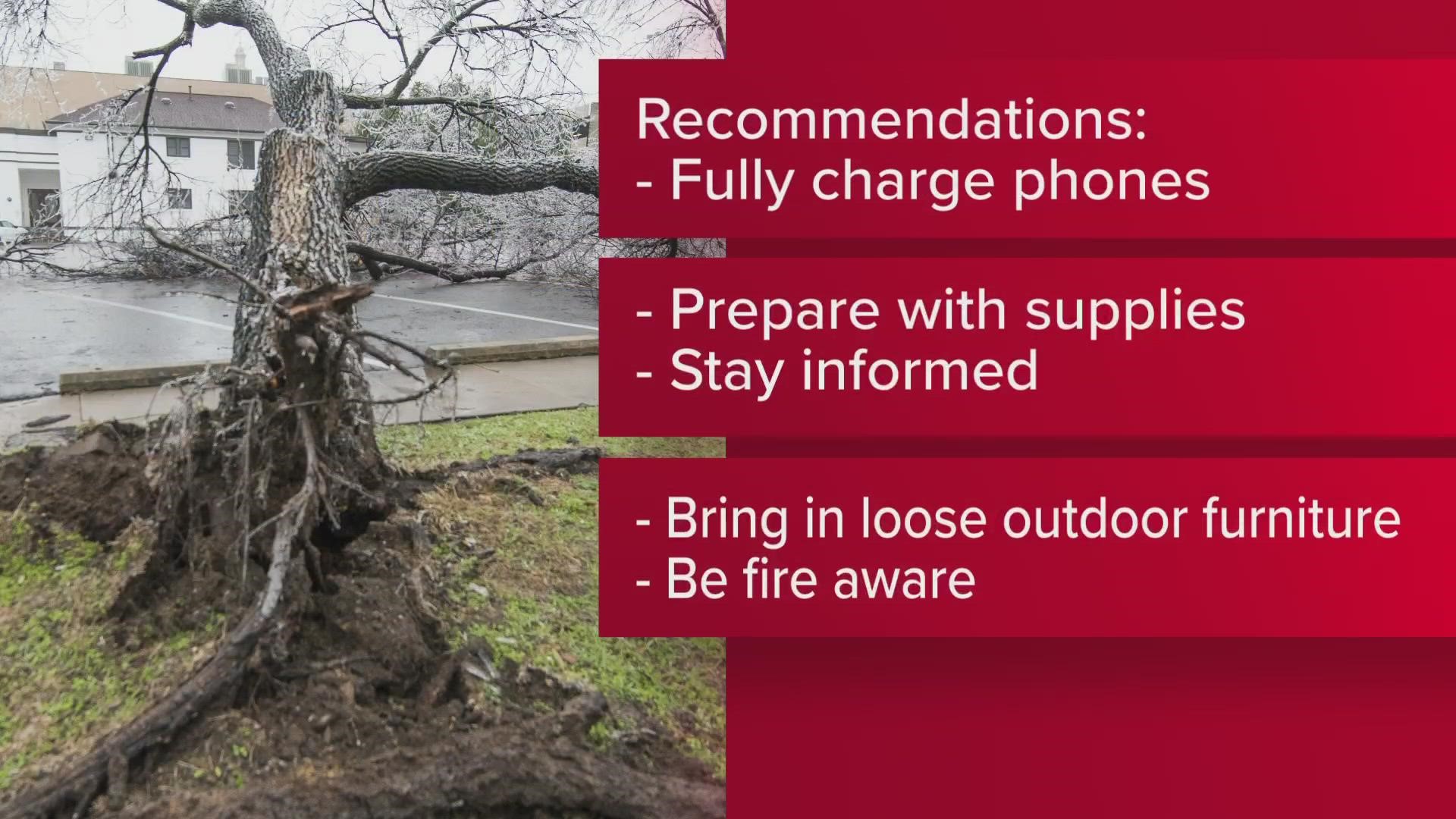 Austin Energy said it is preparing for crews to respond to potential outages. The agency is also reminding customers to report outages online or by phone.