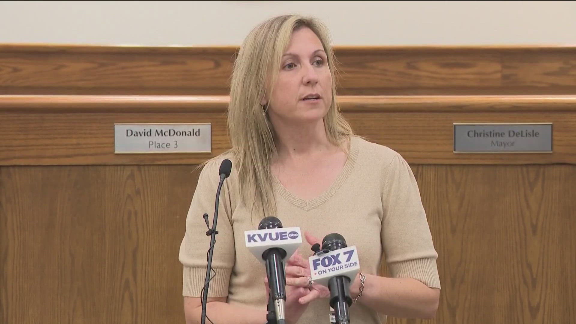 Leander Mayor Christine DeLisle said Travis County started denying city of Leander crews access to flood-affected areas and asked the city's teams to stand down.