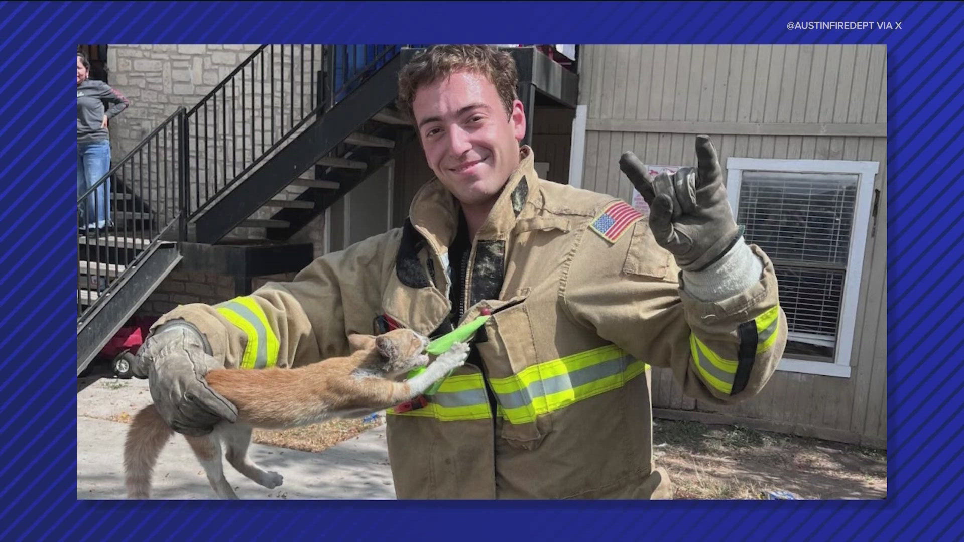 The Austin Fire Department said a firefighter rescued a cat from a car's engine. The cat got its ear stuck in the engine's belt.