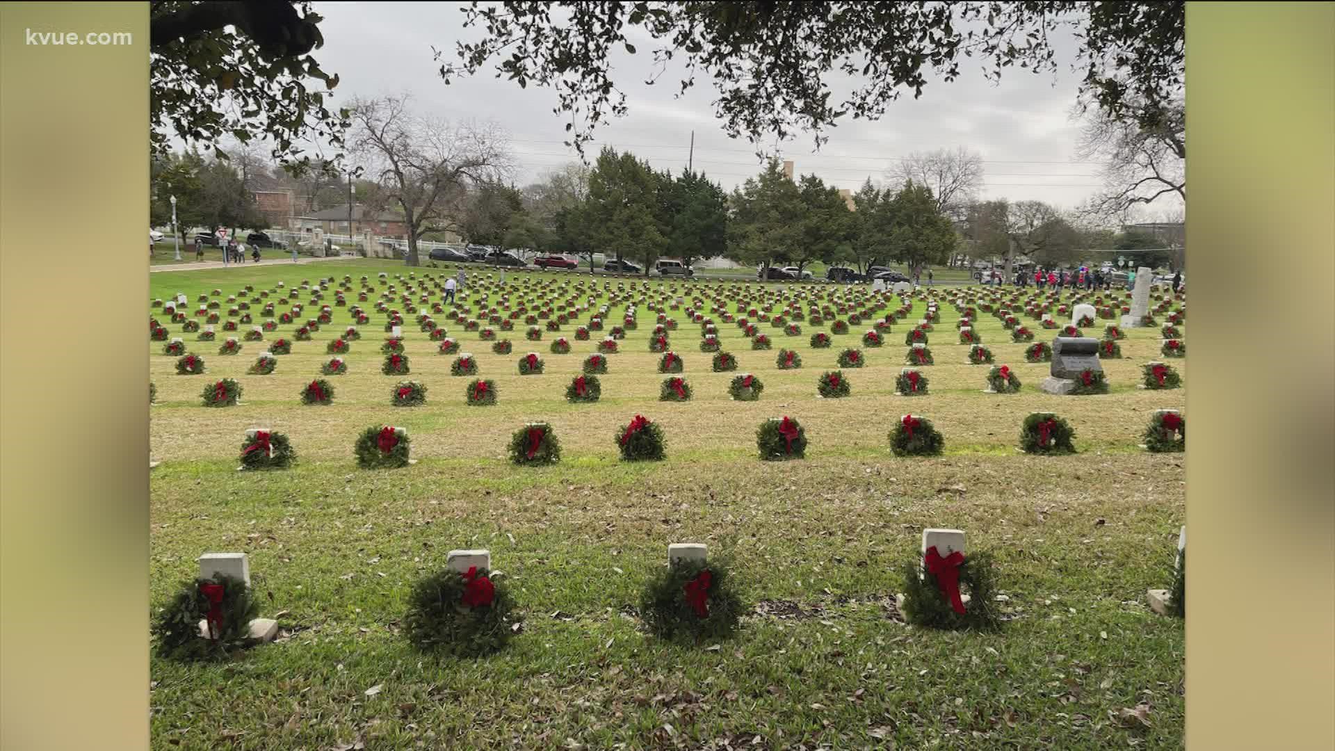 The cemetery in Austin was one of 3,100 locations across the country that participated in the laying of wreaths to honor the memory of those who served.