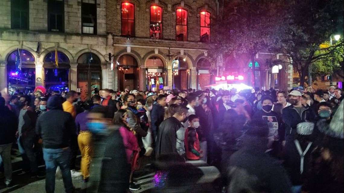 Large crowds on Sixth Street in Downtown Austin on Halloween