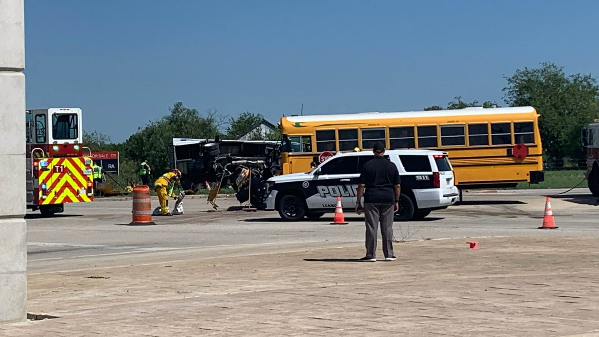 First responders on scene of Leander crash involving school bus